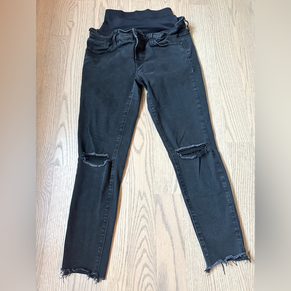 BLANQI Maternity Postpartum Support Stretchy Black Distressed Skinny Fit Jeans